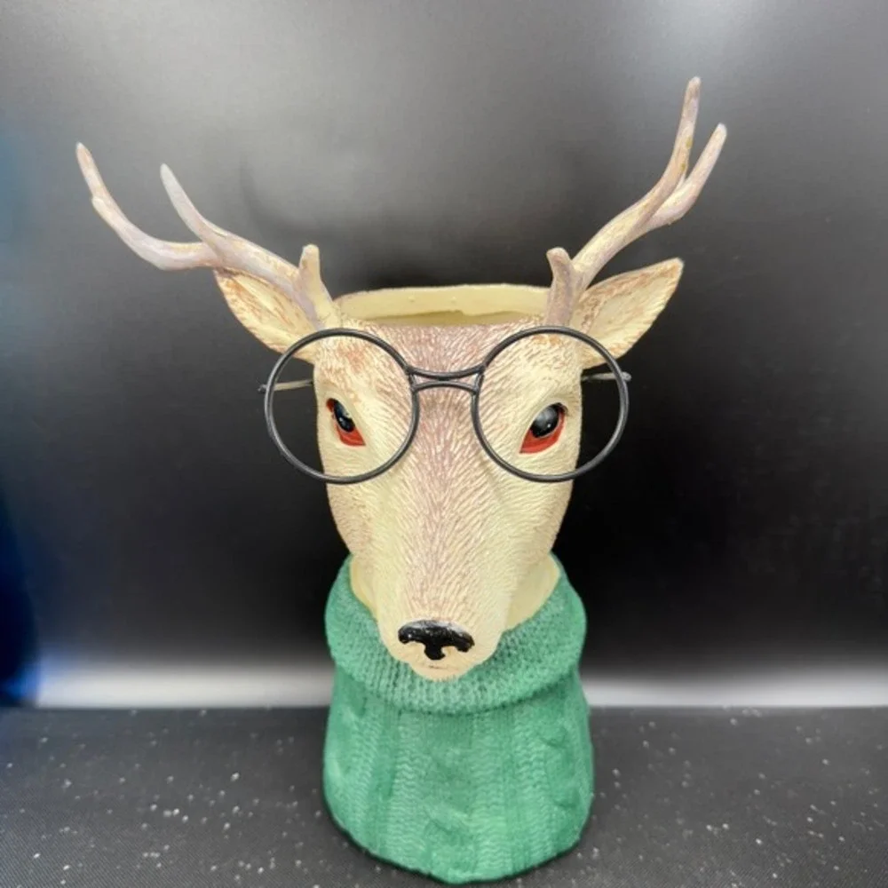 Ashland Deer Head Vase Vessel Decorative Container Glasses Green Sweater‎ Resin